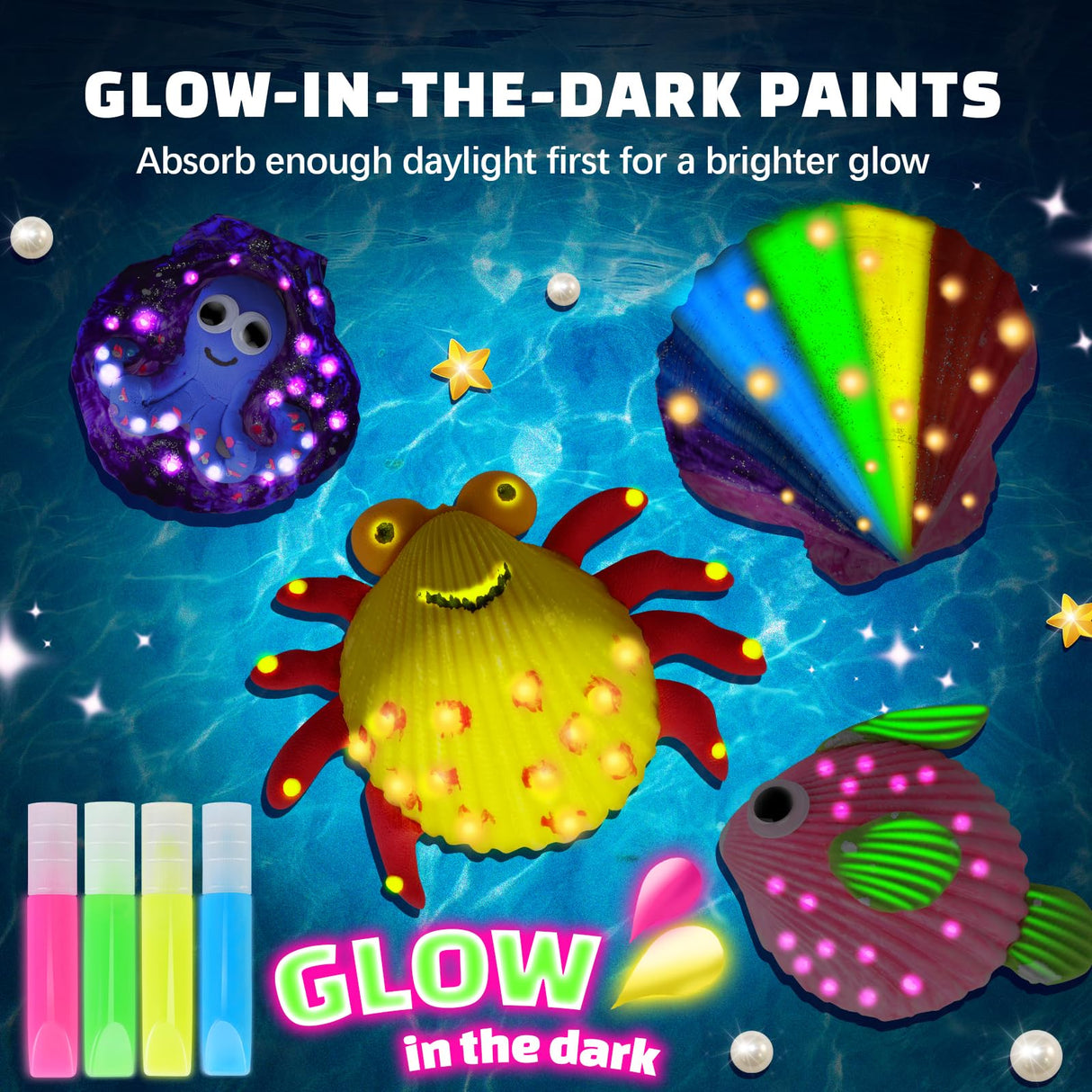 EPUMP Shell Painting Kit for Kids - Glow in The Dark Arts and Crafts for Boys Girls Ages 6-12, Kids Crafts 8-12, Art Supplies, Creative Arts and Crafts Toys Christmas Birthday Party Gifts EPUMP