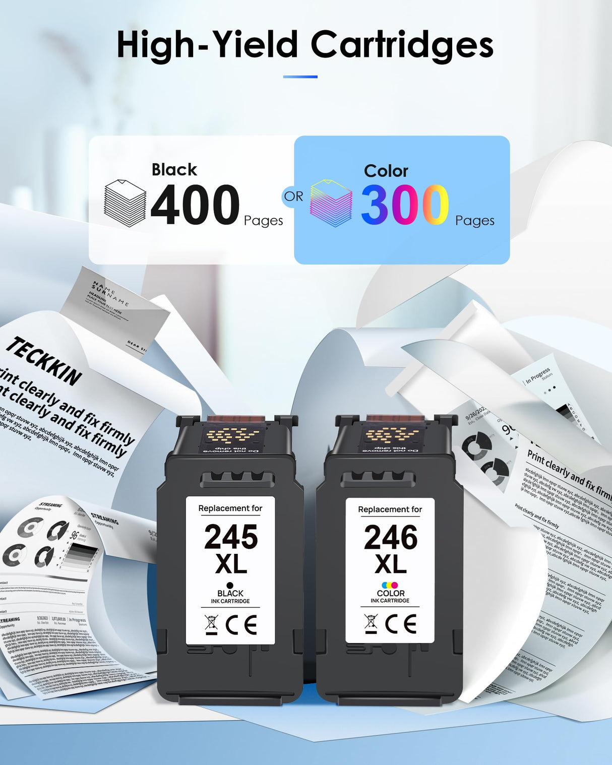 PG-245 XL/CL-246 XL High Capacity Combo Pack for Canon 245XL/Black and The 246XL/Color Works with Canon Pixma MX490 MX492 MG2522 TR4520 MG3022 MG2520 TS3100 TS3122 TS3300 Printer(1 Black,1 Tri-Color) TECKKIN