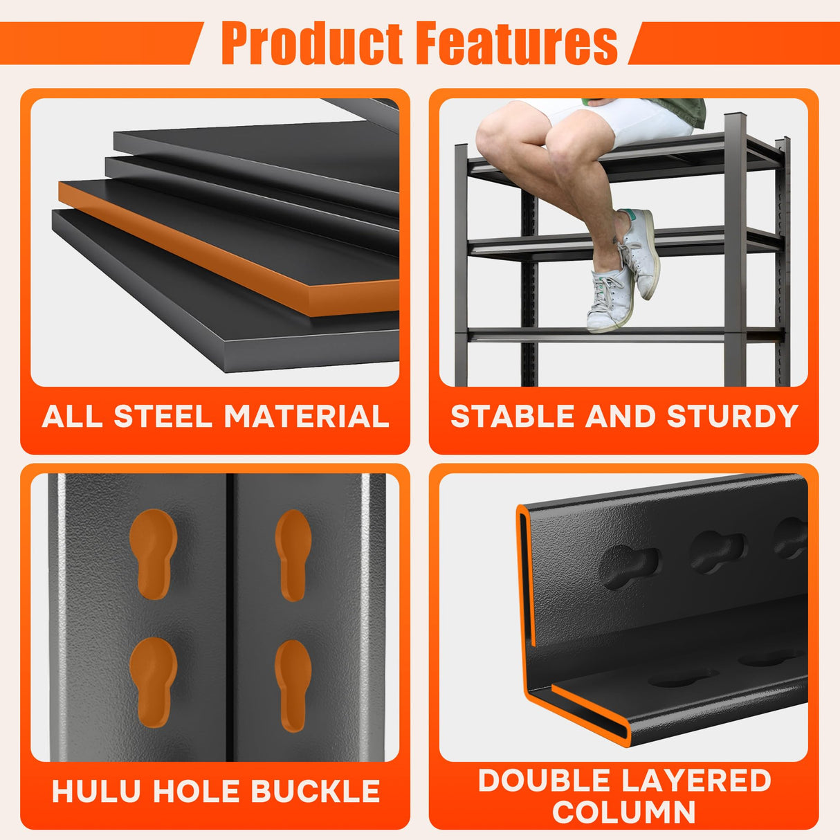 Leariso 63'H Garage Shelving,Adjustable Storage Shelf,Standing Shelves Unit - Heavy Duty Metal Storage Shelving,Easy Assemble Rack Units for Garage,Metal Shelves(4Tier-63'H, 39.4'W*17.7'D) Leariso