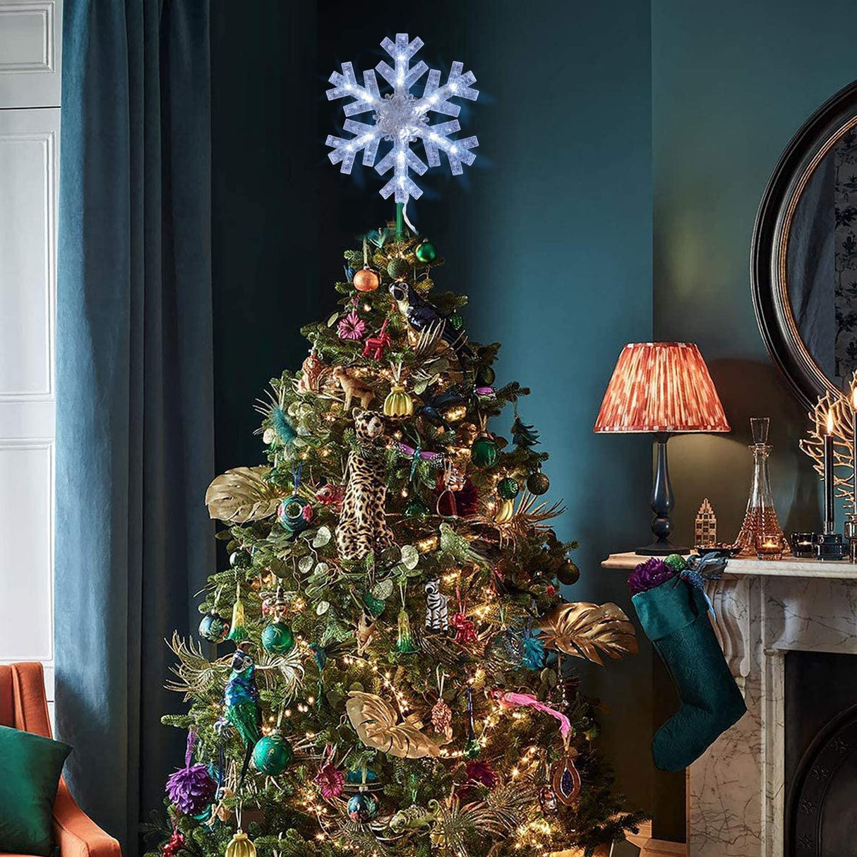 Dazzle Bright Snowflake Christmas Tree Topper, 9 inch Christmas Tree Topper Ornament with 15 White LED Lights, Lighted Tree Topper Christmas Decorations for Xmas Indoor Holiday Decor Dazzle Bright