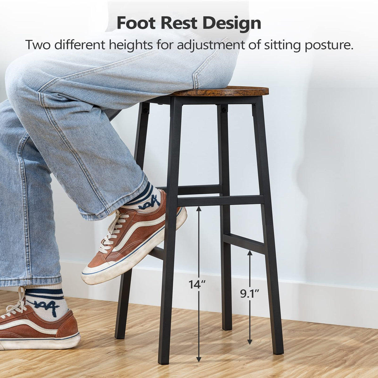 MAHANCRIS Bar Stools, Set of 2 Round Bar Chairs with Footrest, 24.4 Inch Kitchen Breakfast Bar Stools, Industrial Bar Stools, Easy Assembly, for MAHANCRIS