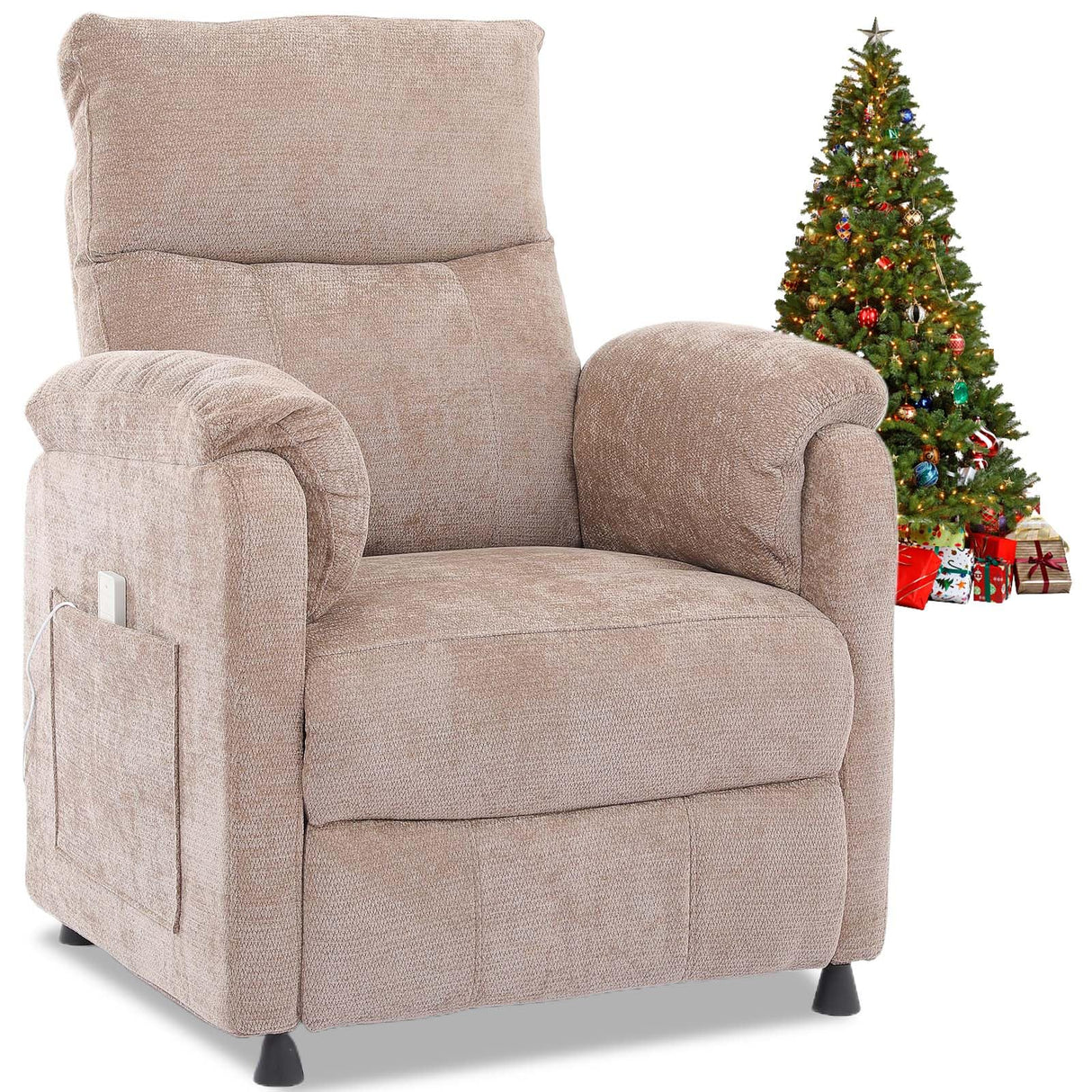 Chenille Power Recliner Chair for Living Room Bedroom|Electric|Remote Control|Side Pockets|Small|Adults (Brown) Anwick