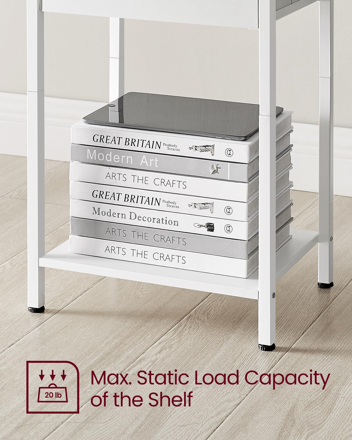 VASAGLE Nightstands, Set of 2 Side Tables with Fabric Drawer, 24-Inch Tall End Tables with Storage Shelf, Bedroom, White ULGS221W14 VASAGLE