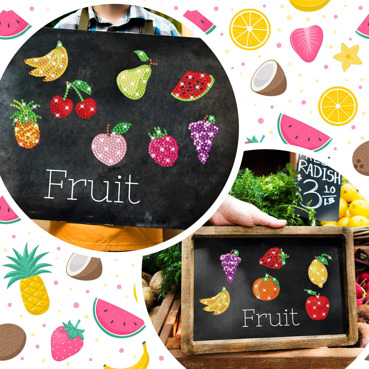 Copkim 12 Pcs Diamond Art Painting Magnets, Fruit Fridge Magnetic Diamond Art Painting Kits Fridge Sticker Magnet for Craft Photos Notes Home Office Decorations Copkim