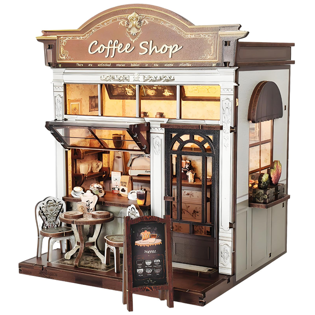 DIY Miniature House Kit, Coffee Shop Book Nook Kit, Mini Building Kit, Dollhouse Kit for Adults and Teens, 3D Wooden Puzzles with LED Light, Craft Kit for Family and Friends(Retro Coffee Shop) ANTREATU