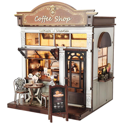 DIY Miniature House Kit, Coffee Shop Book Nook Kit, Mini Building Kit, Dollhouse Kit for Adults and Teens, 3D Wooden Puzzles with LED Light, Craft Kit for Family and Friends(Retro Coffee Shop)