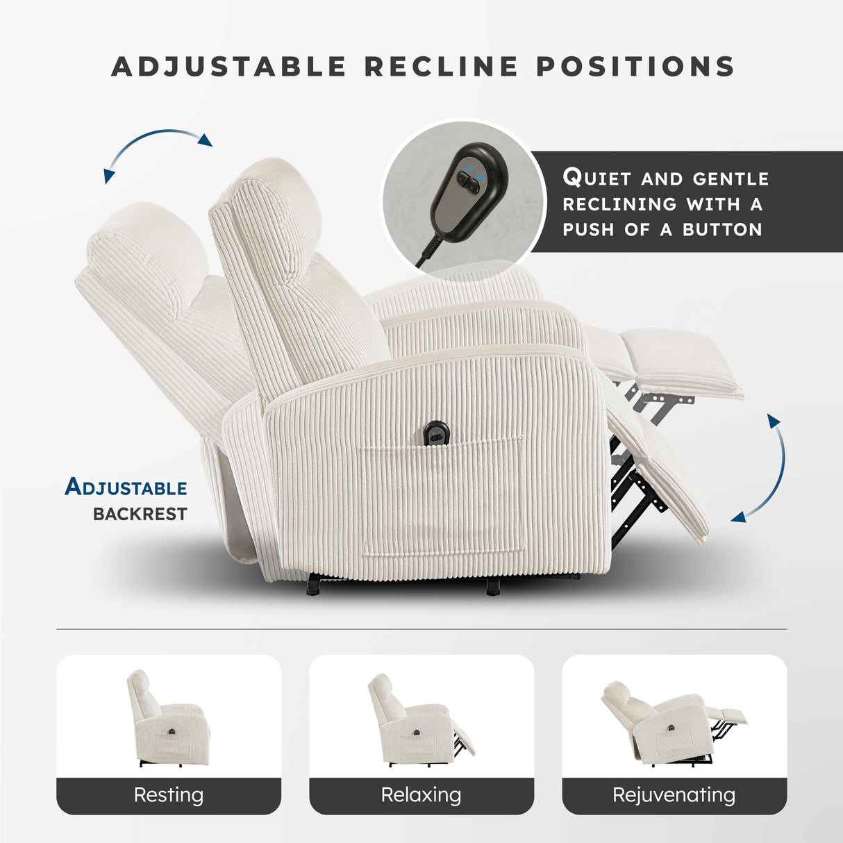 Lexicon Power Lift Recliner Chair for Elderly with Remote Control, Gentle Lift Motion, Side Pocket Armrest, Corduroy Upholstered Electric Recliner for Living Room/Bedroom, Easy Assembly, Beige Lexicon