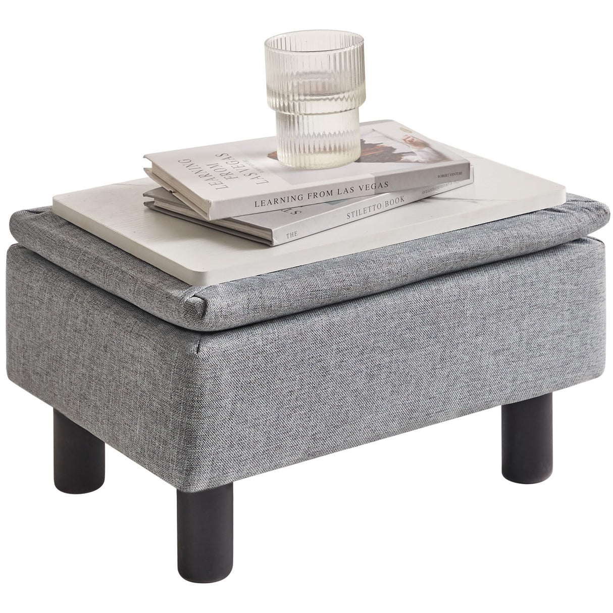 IBUYKE Storage Ottoman Footrest Stool with Linen Fabric, Rectangular, Flip Top Lid, Non-Slip Feet, Compact Design, Stylish and Functional, Gray Blue RF-BD224 IBUYKE