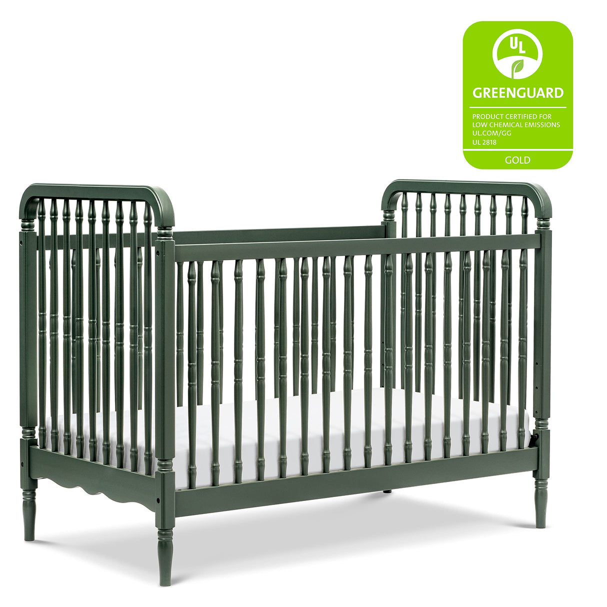 Namesake Liberty 3-in-1 Convertible Spindle Crib with Toddler Bed Conversion Kit in Forest Green, Greenguard Gold Certified (M7101FRGR) NAMESAKE