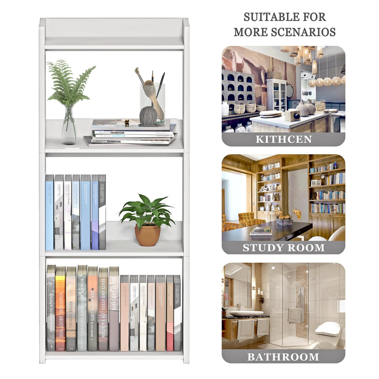 HAYOFAMY Bookshelf, Bookcase for Small Spaces, 4 Tier Shelf White Book Organizer Storage Display Rack for Kids Room, Living Room, Office, Bedroom and Bathroom HAYOFAMY