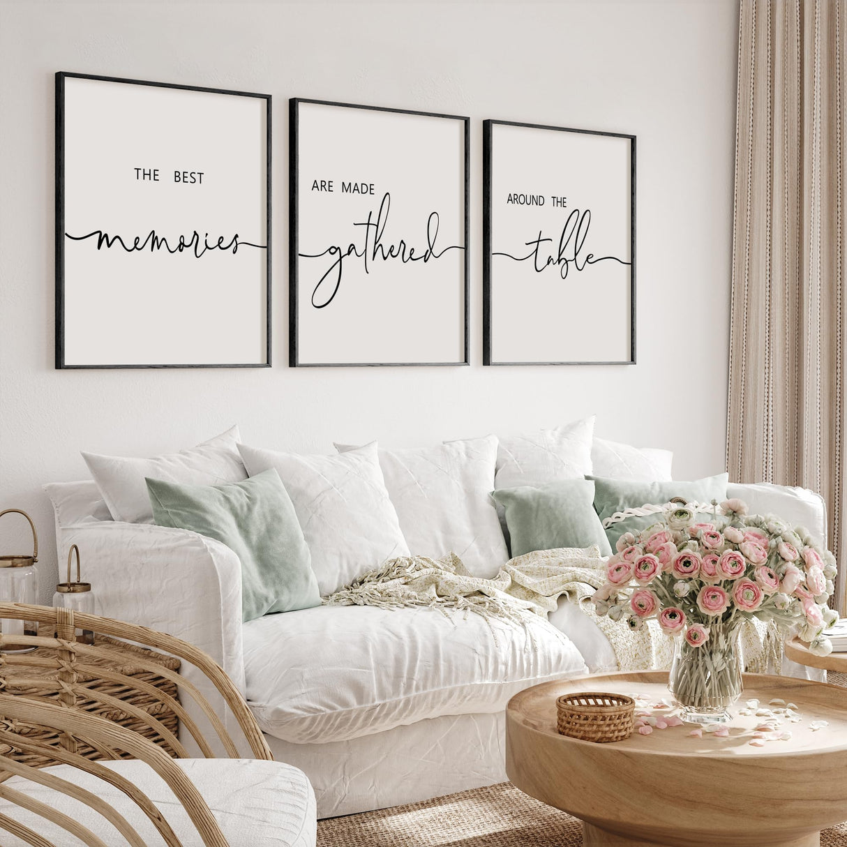 Houmury Set of 3 Framed Farmhouse Memories Around Table Sign Wall Decor for Living Room Wall Art Wood Signs (Black, 16"x24") Houmury