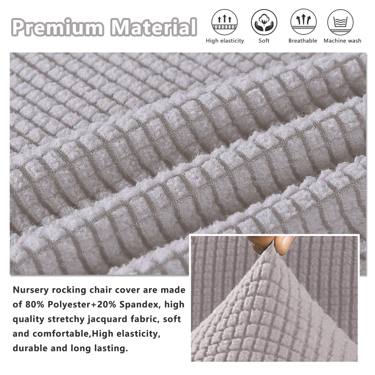 Dipurman Nursery Rocking Chair Cover,1 Piece Glider Chairs Cover Slipcovers,Soft with Elastic Bottom Spandex Jacquard Small Checks,Furniture Protector Washable,Light Gray Dipurman