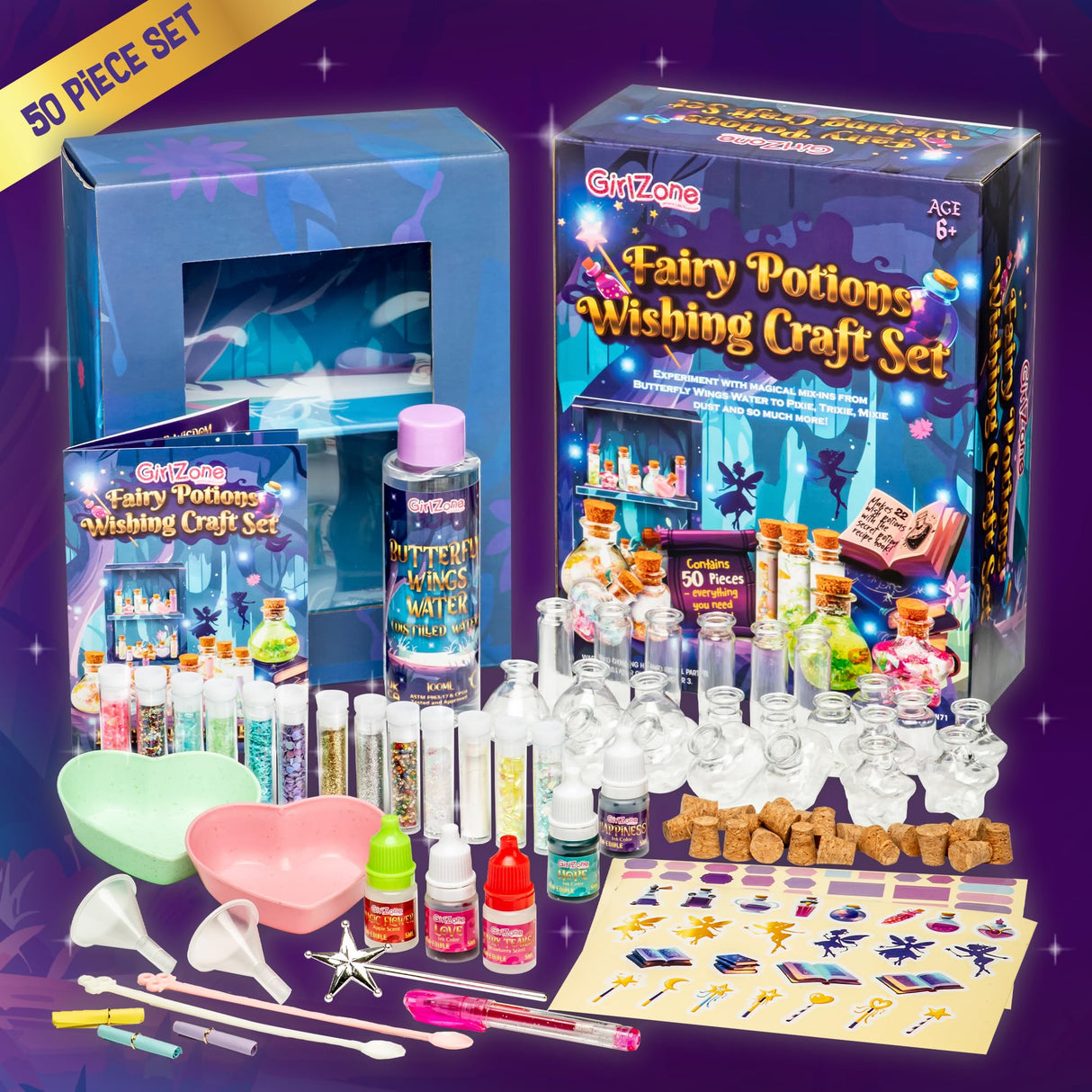 GirlZone Fairy Potions Wishing Craft Set, Kids Potion Making Kit with 50 Pieces to Create Fairy Potion Fun Crafts for Girls 8-12, Ideal Gift for Kids GirlZone