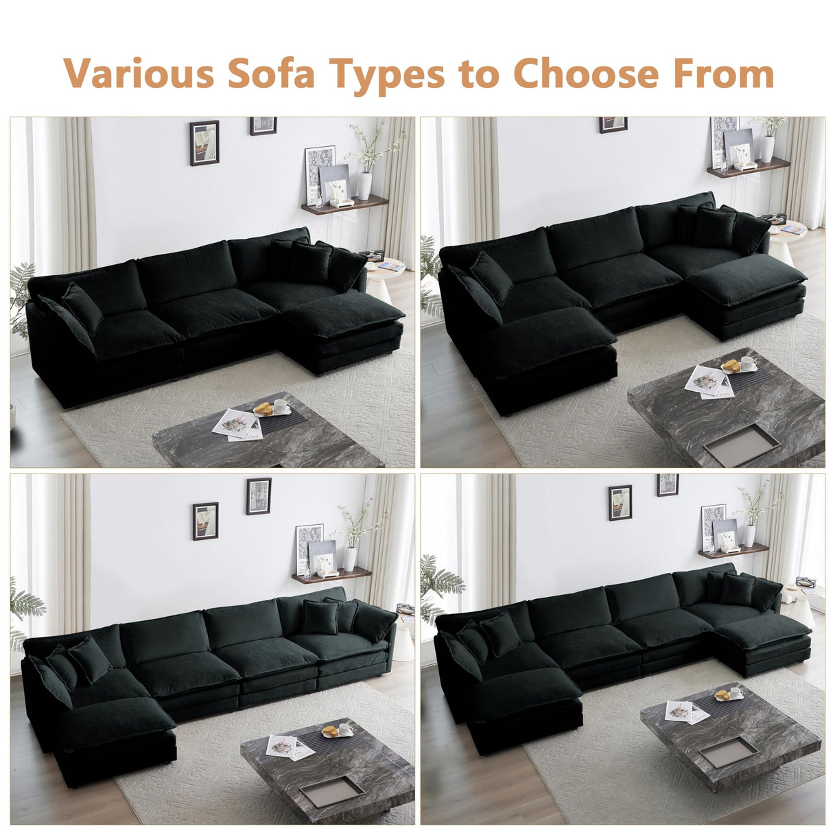 mikibama Luxury 2 Piece Cloud Couches Set, Modern Upholstered Chenille 3 Seater and Loveseat Sofa Set with 9 Pillow for Living Room Bedroom Office Apartment, Black mikibama