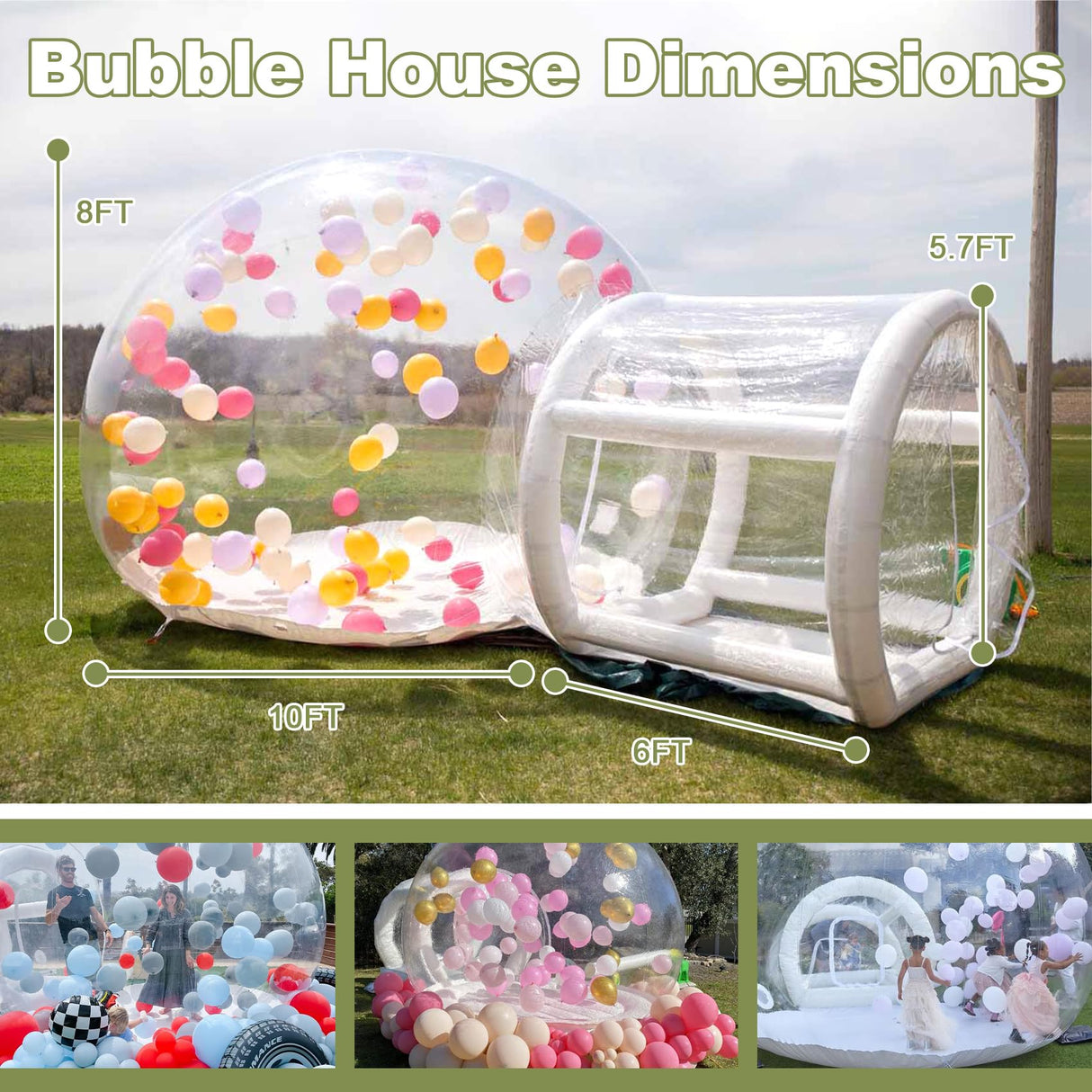 Eachup 10FT Inflatable Balloon House for Kids Adults,TPU White Commercial Inflatable Bubble House Ball Pit,Bubble Tent Dome Playground Set with Double Blower for Backyard Birthday Wedding Party Eachup
