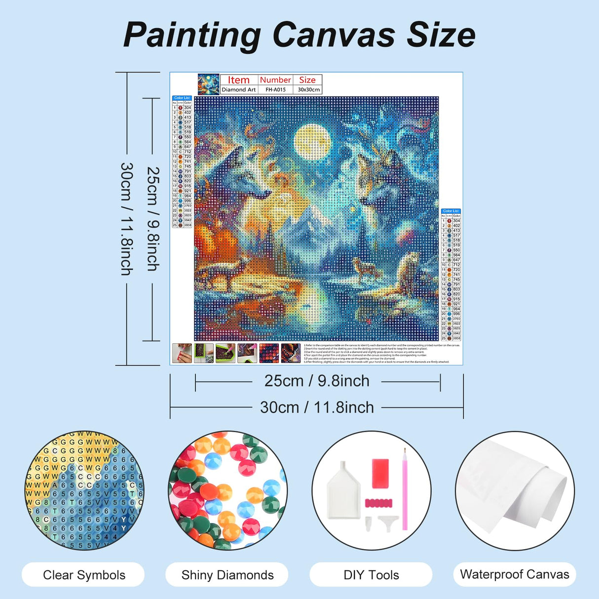 FHBUBPUP 5D Diamond Painting Kits for Adults, Wolf Diamond Art Kits for Beginners, DIY Full Drill Round Diamond Dot Gem Art, Craft Gift Suitable for Home Wall Decoration 12×12Inch FHBUBPUP