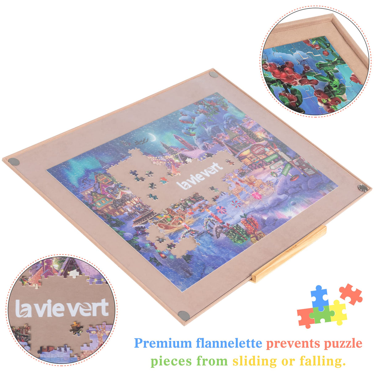 Lavievert Wooden Jigsaw Puzzle Board with Dust-Proof Cover, Lightweight & Portable Puzzle Mat Storage Saver with Non-Slip Surface for Up to 1000 Pieces - Khaki LAVIEVERT
