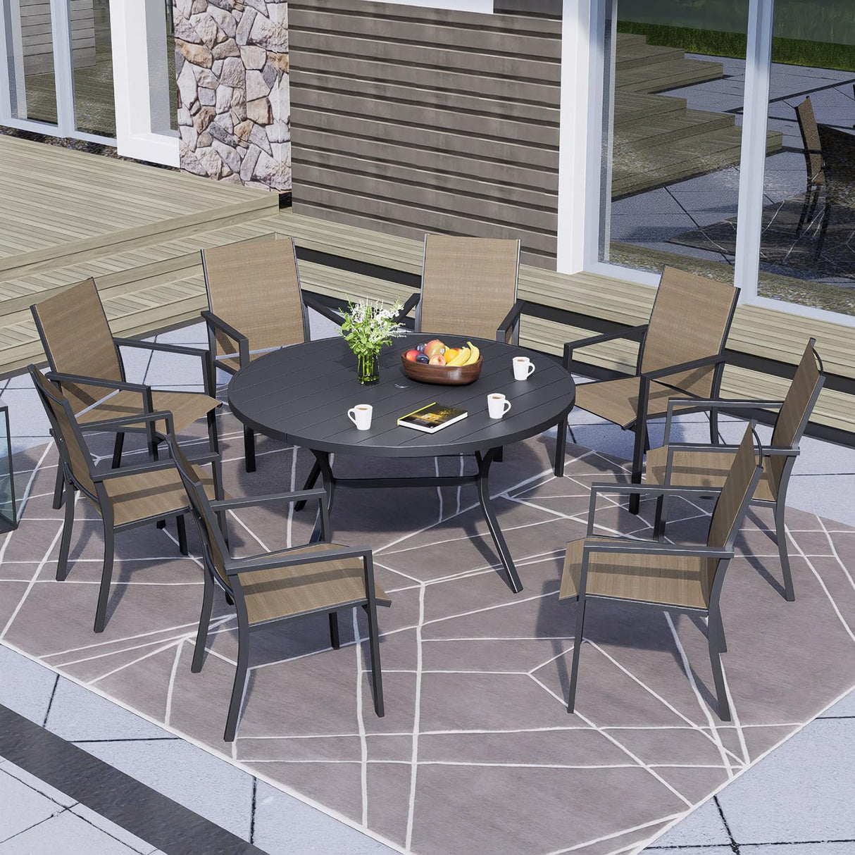 Nixtopia Extra Large Metal Steel 58" Outdoor Patio Round Dining Table for 8 Person Nixtopia