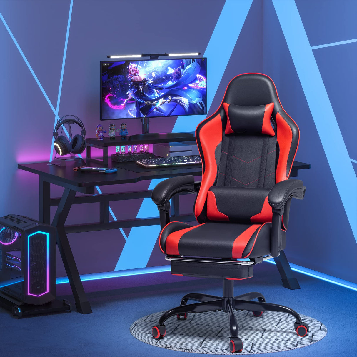 Homall Gaming Chair, Video Game Chair with Footrest and Massage Lumbar Support, Ergonomic Computer Chair Height Adjustable with Swivel Seat and Headrest (Red) Homall