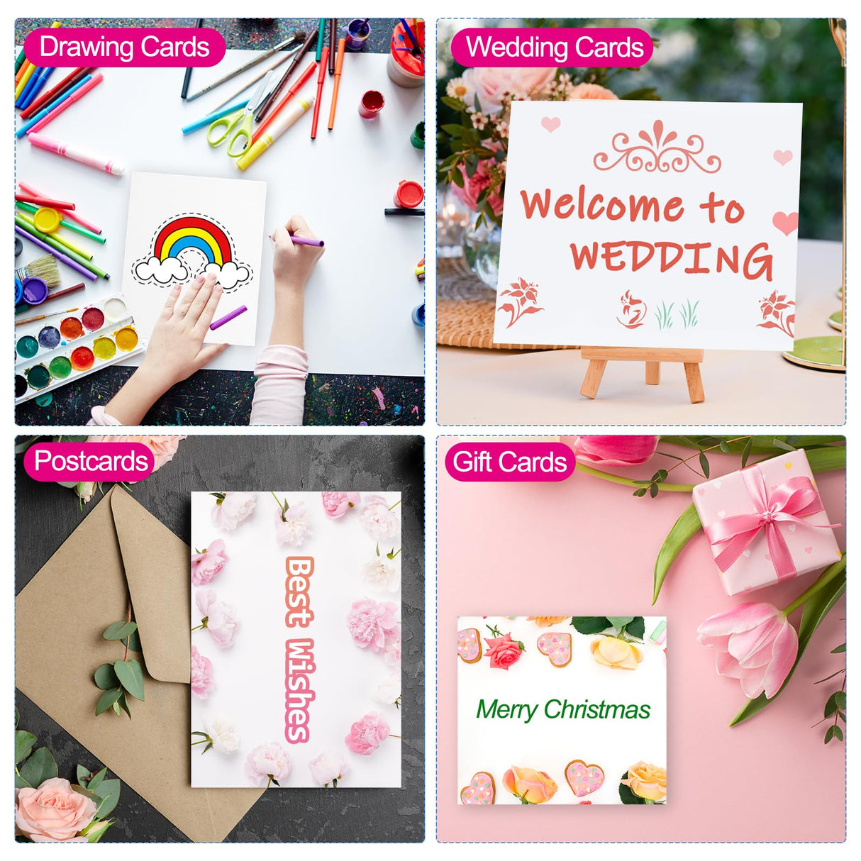 PATIKIL 50 Sets Pure Cotton Watercolor Cards 140lb/300 GSM Postcards with Envelopes for Art Painting Creative Thank Notes, 4x6 Inch PATIKIL