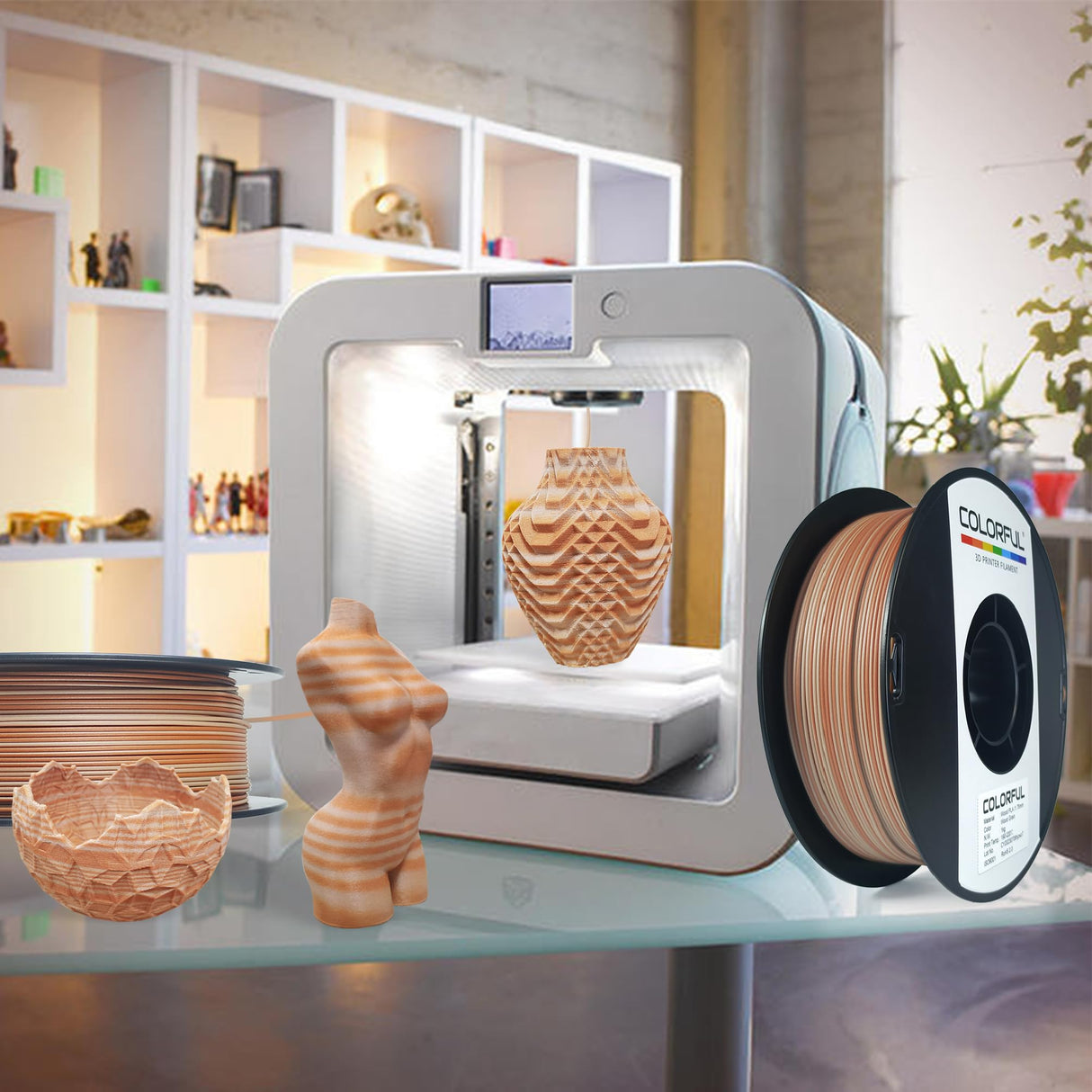 COLORFUL Wood Grain PLA 3D Printer Filament 1.75mm, Dual Color Filament with 20% Wood Fiber, 3D Printing PLA Filament Wood Grain Filament, 1kg Spool (2.2 lbs),Dimensional Accuracy +/- 0.05 mm colorful