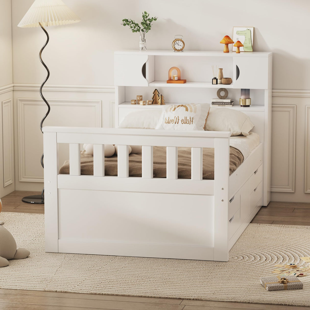 Modern Twin Size Captain Bed with Storage Headboard and 4 Drawers in White by XD Designs XD Designs