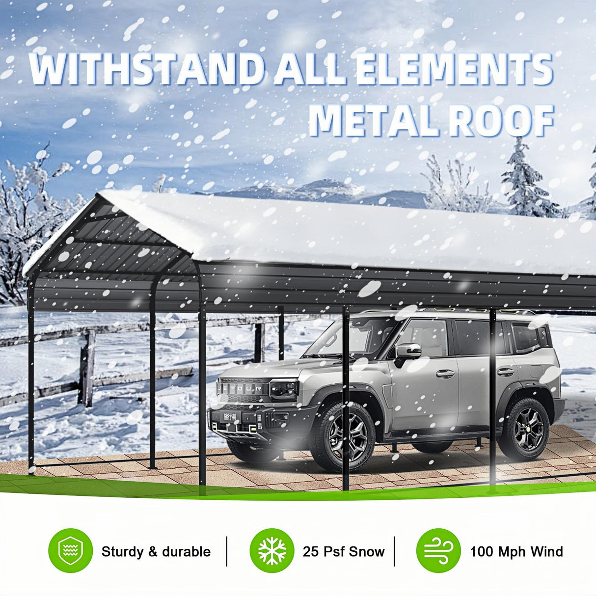Vigo huseeo 12x20x8.7 FT Carport with Galvanized Steel Roof, Heavy Duty Metal Carport Canopy, Metal Carport Garage for Pickup, Boat, Car and Tractors, Grey Vigo huseeo