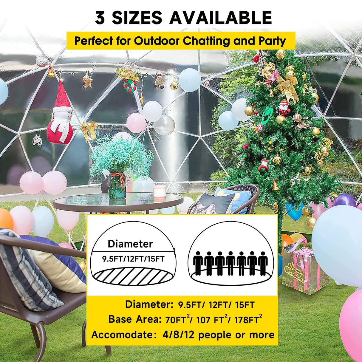 Gaonala Garden Dome Igloo, 12*7.2 ft PVC Dome Tents with 2*10m Light Strings, Weatherproof Greenhouse Garden Bubble Tent , Transparent Igloo Dome House for Outdoor, Party, Backyard Gaonala