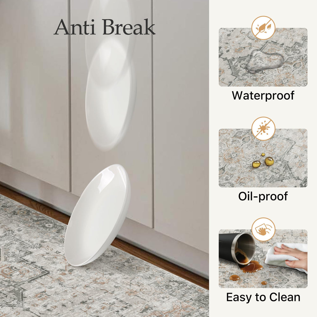 GENIMO Kitchen Mats for Floor 2PCs, Washable Anti Fatigue Mat for Cushioned, 17.3"x47"+17.3"x30", Waterproof Kitchen Rugs, Non Slip Comfort Standing Mat Rug for Home, Sink, Laundry, LightTaupeBrown GENIMO