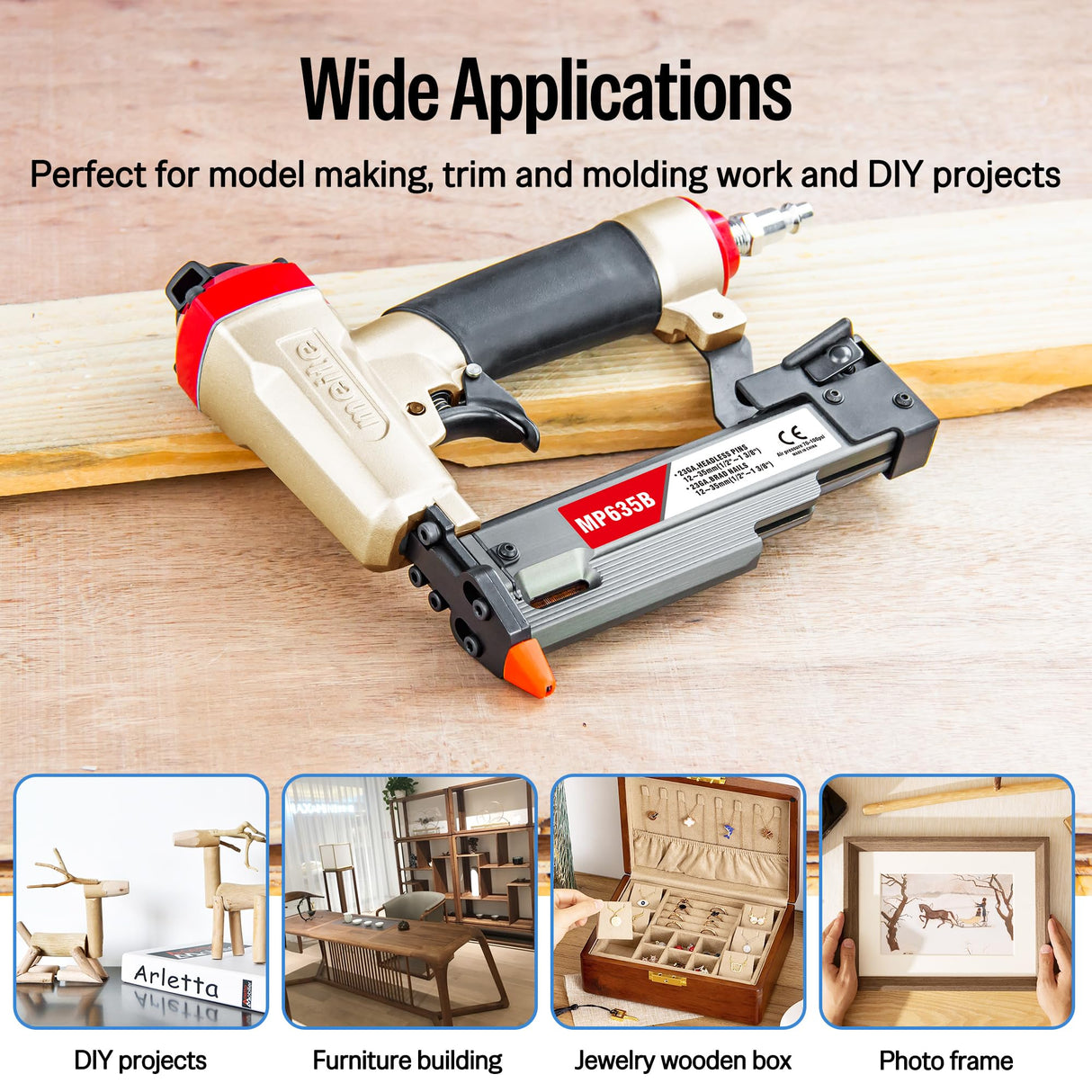 meite MP635B Pin Nailer, Pneumatic 23 Gauge Pin Nailer, Air Micro Pin Nail Gun, Fits 1/2" to 1-3/8" 23 Gauge Pin Nails, Ideal for Paneling, Small Trim, Fine Molding, and Craft Work meite