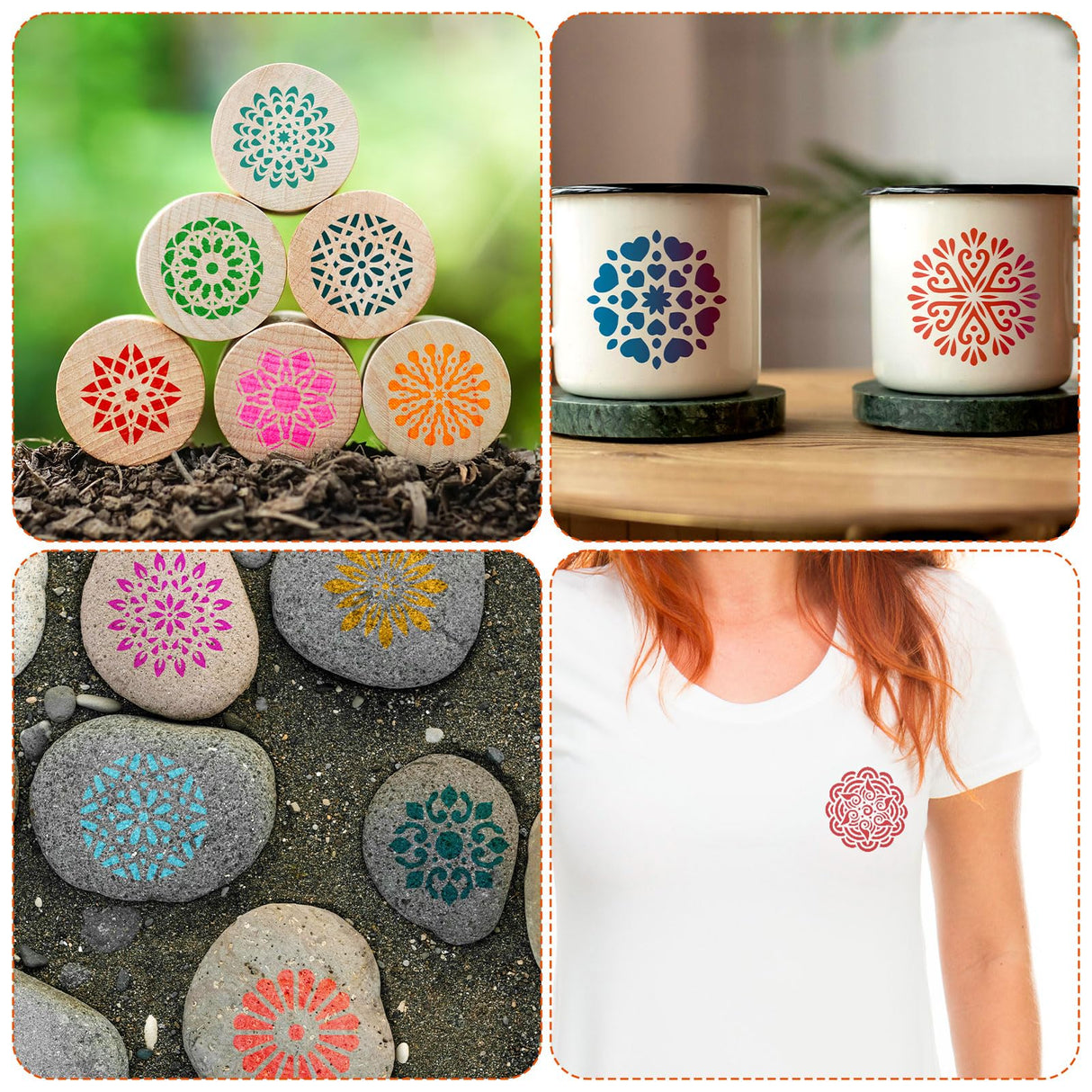 60pcs Mandala Stencils for Painting, 2x2 Inch Reusable Mandala Dotting Stencil PET Crafts Art Drawing Templates for Rocks Wood Furniture Canvas Fabric Decoration DIY Projects (Style 2) BOXOB