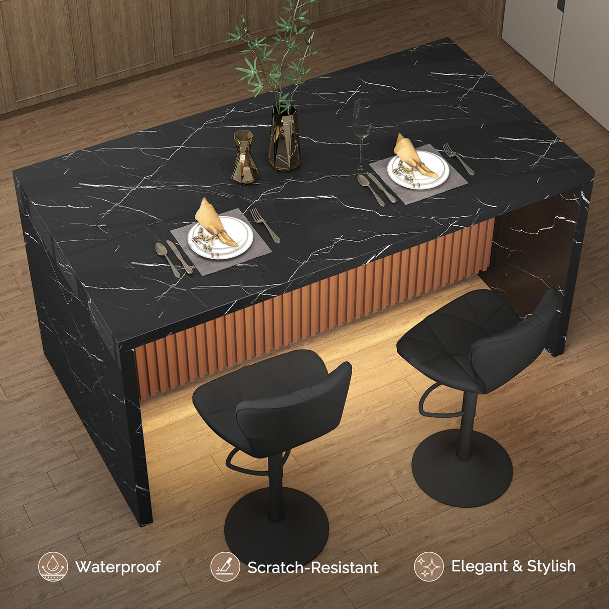 Aivermeil 67" Large Modern Rectangle Dining Table for 4-6 People, Imitation Marble Island Table with LED Lights for Kitchen,Dining Room, Bar, Office, Living Room Aivermeil