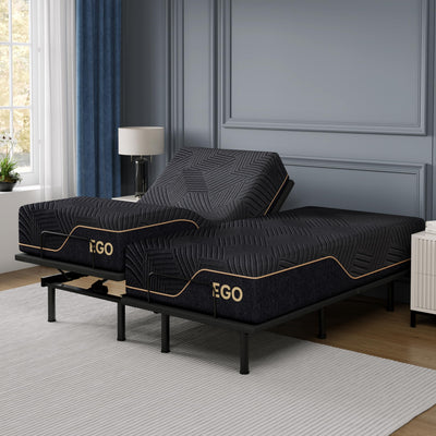 EGOHOME Split King Adjustable Bed Frame and 14 Inch Cooling Memory Foam Mattress, Wireless Remote Head and Foot Incline, 12 inch Legs, Zero Gravity