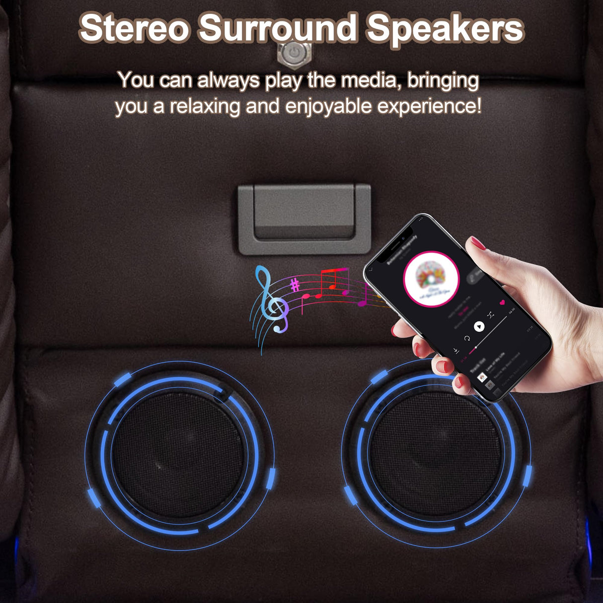 TUNYI Power Loveseat Recliner Sofa with Massage & Heat Home Theater Seating with Console Electric Recliner RV Sofa with USB/Outlet/Storage/Side Pocket/LED Light/Speaker (Brown, Loveseat) TUNYI