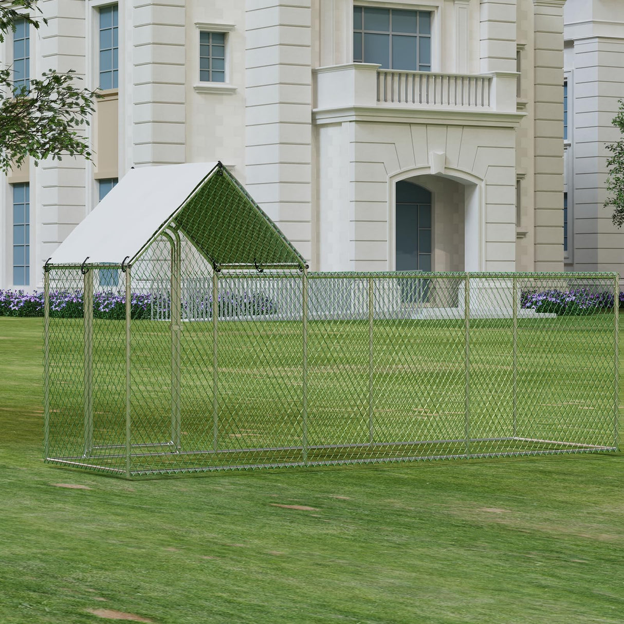 Chicken Coop, Large Metal Chicken Run, Outdoor Chicken Pen with Waterproof and Anti-UV Cover, Walk-in Chicken House with Lockable Door, for Yard, Farm Use, 10' W x 3.3' D x 5' H HarmonyHealth