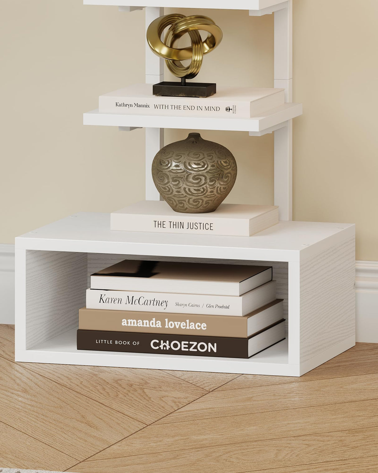 CHOEZON 8-Tier Bookshelf, LED Bookcase with Semi-Open Bottom, Small Space Standing Shelf with Lights, Corner Storage Stand, for Living Room, Home Office, Bedroom, White TSJ08DWB CHOEZON