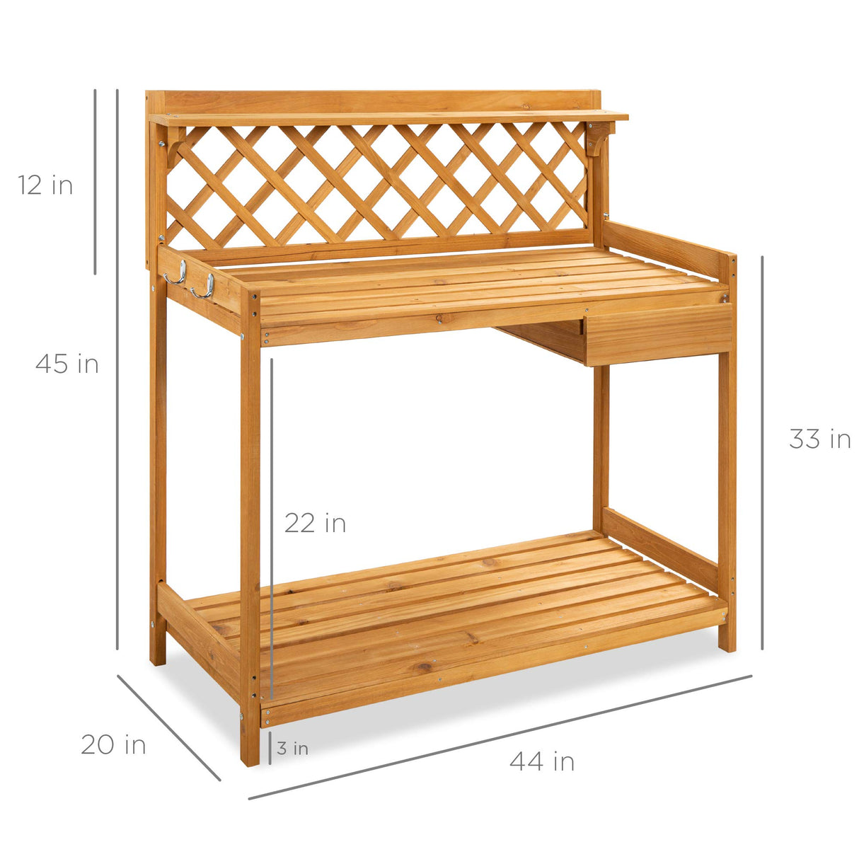 Best Choice Products Outdoor Garden Potting Bench, Wooden Workstation Table w/Cabinet Drawer, Open Shelf, Lower Storage, Lattice Back - Natural Best Choice Products