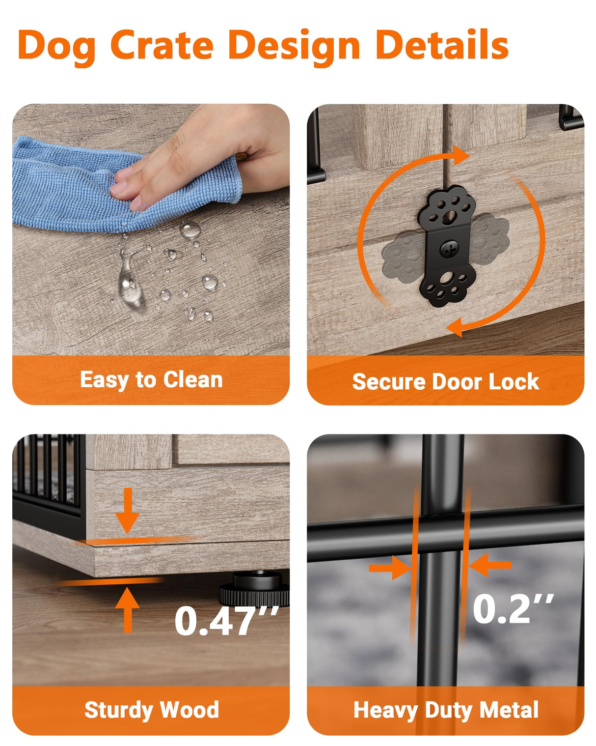 Dog Crate Furniture with Cushion, Large Wooden Dog Kennel Indoor with Double Doors, Dog Cage with Wheels, Dog House Side End Table for Large Medium Dogs up to 70 lb, 38.5” L, Grey YaFiti