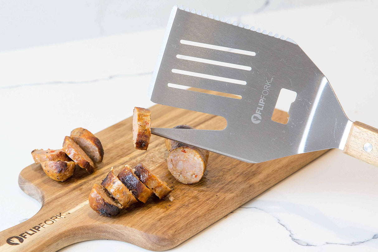 FlipFork Boss - 5 in 1 Grill Spatula with Knife, Fork, Bottle Opener and Turner BBQ Tools. All in One Grill Accessories Set for Outdoor Grills. 18 inch Grilling Accessories BBQ Set FLIPFORK