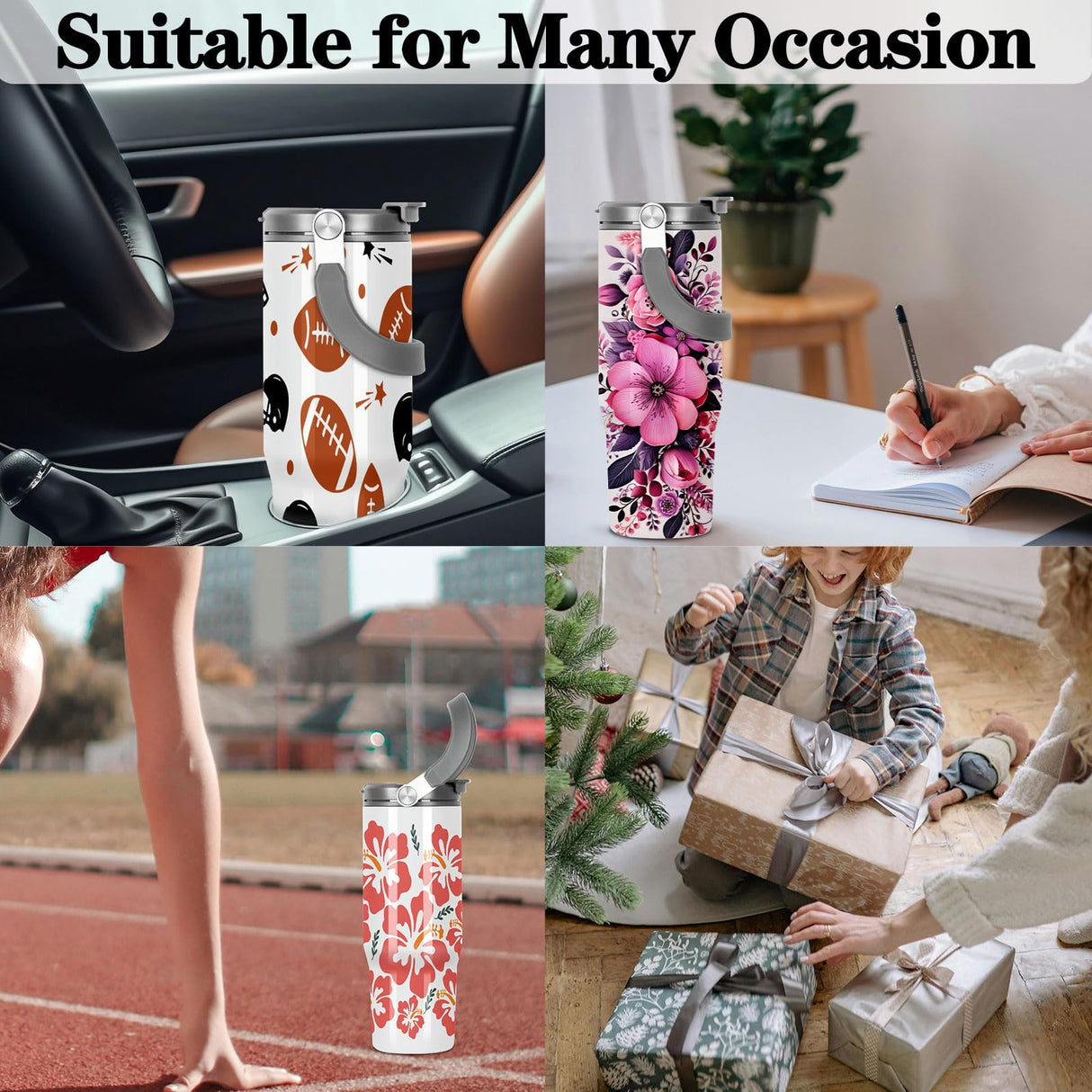 Tswofia 30 Oz Sublimation Tumblers, Sublimation Tumbler Blank with Portable Handle, Stainless Steel Sublimation Cup with Straw Leakproof Flip, Individually Boxed (2 Pack) Tswofia