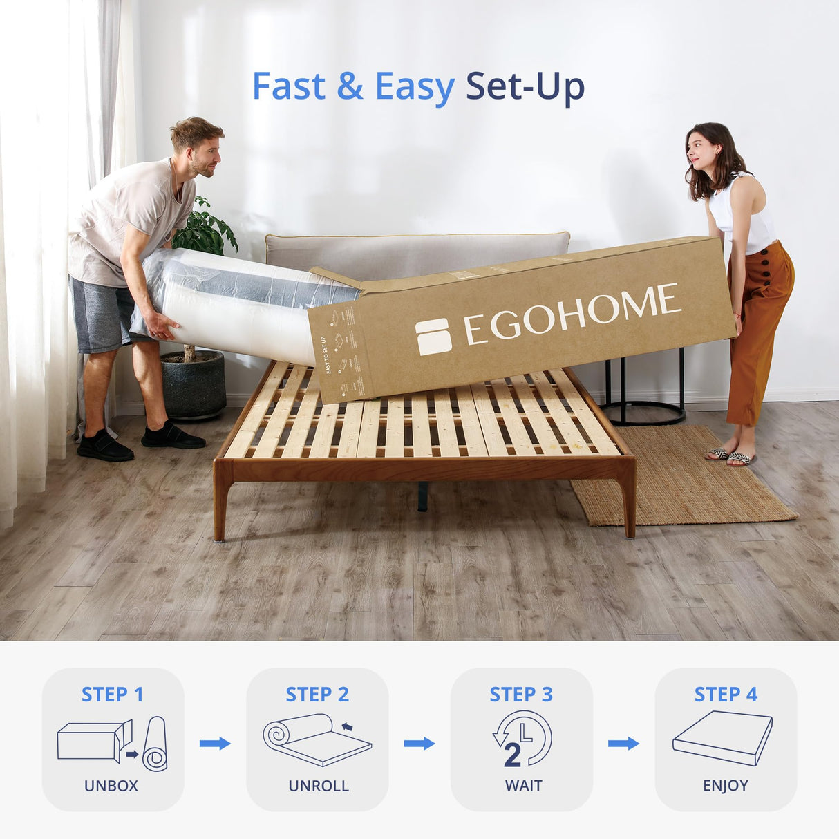 EGOHOME 14 Inch Queen Hybrid Mattress, Toxin-Free and Cooling Copper Gel Foam,a Fiberglass-Free fire Barrier, Medium Plush, CertiPUR-US Certified, 80''L x 60''W EGOHOME