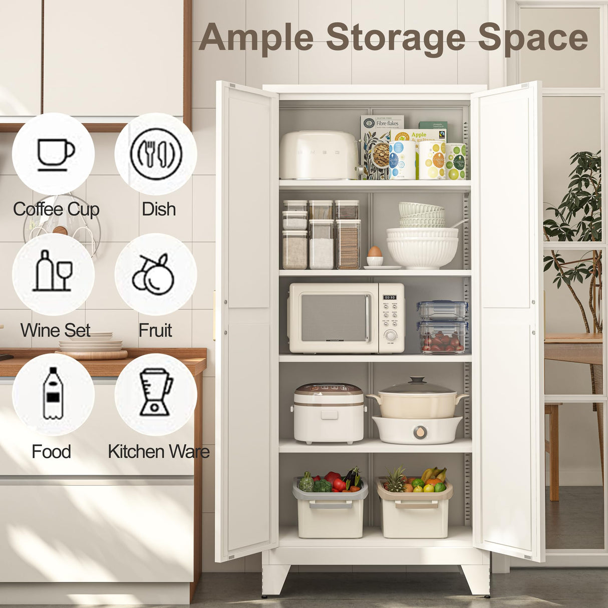 Metal Storage Cabinet with Doors and Shelves,Farmhouse Storage Cabinet with Barn Doors,71" Kitchen Pantry Cabinet,Versatile Storage for Home,Office,Bathroom(White) Baborokic