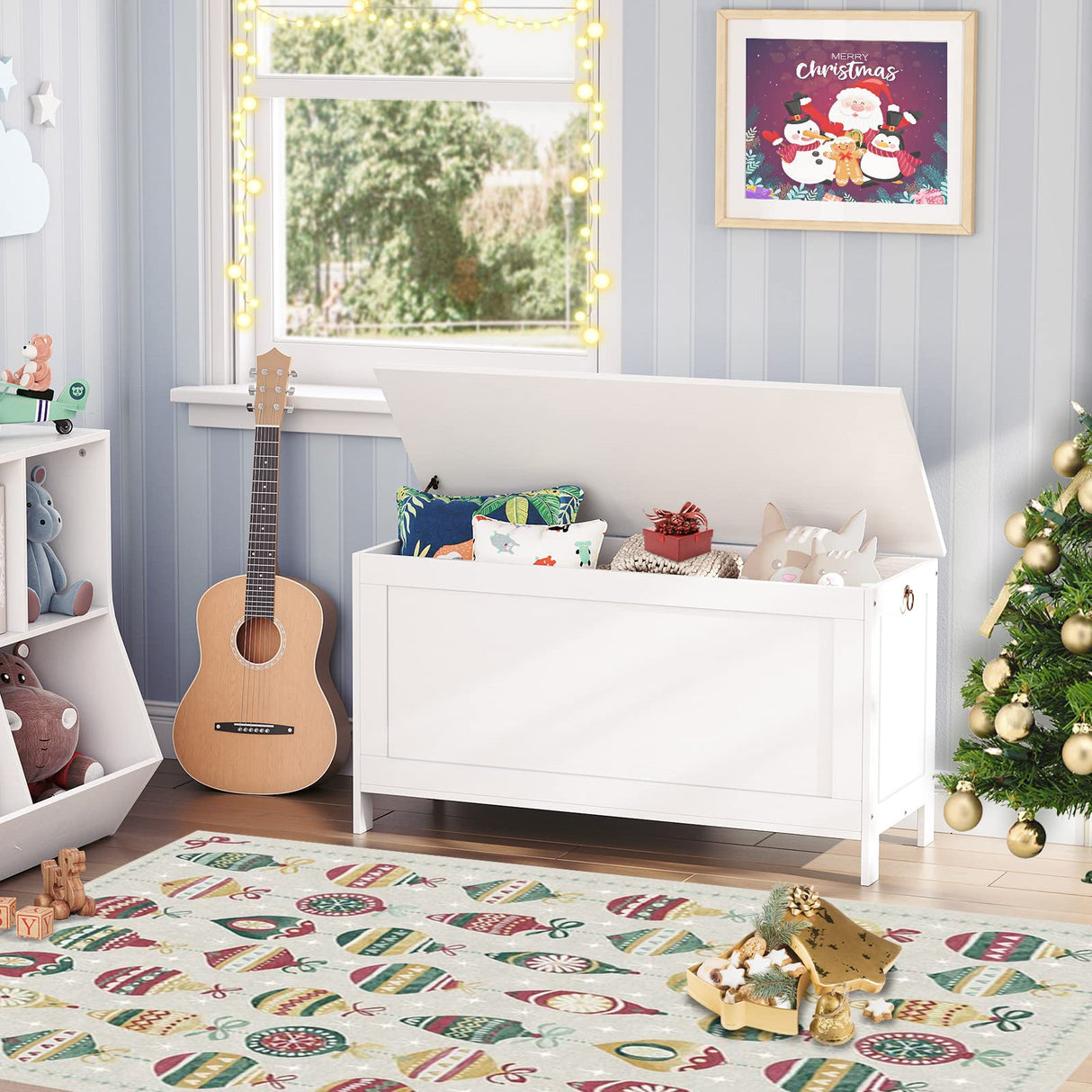 HOOBRO Storage Chest, Retro Toy Box Organizer with Safety Hinge, Sturdy Entryway Storage Bench, Wooden Look Accent Furniture, Easy Assembly, White WT100CW01 HOOBRO