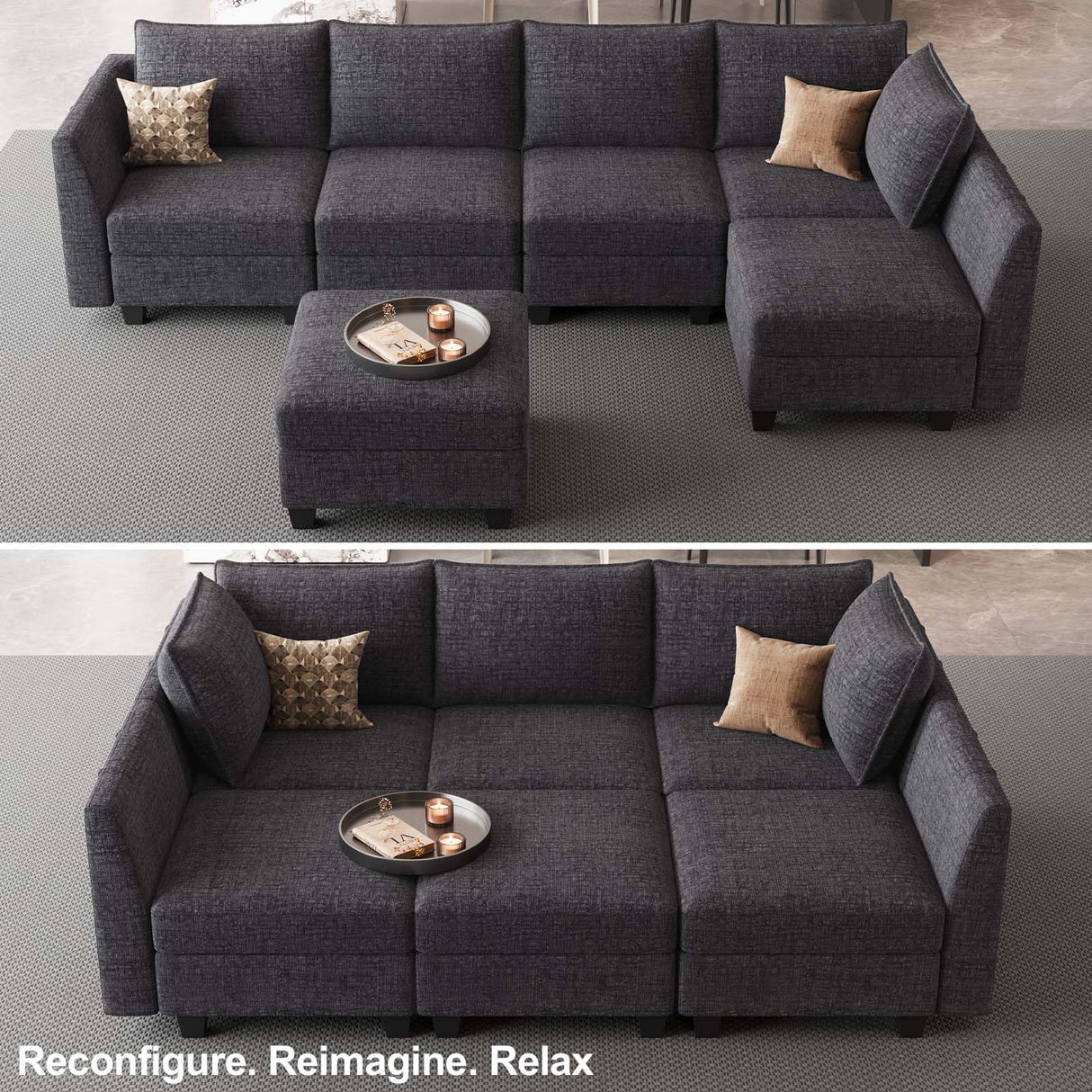 Belffin Modular Sectional Sofa Chenille Sleeper Sectional Couch with Storage Modular Sofa Bed for Living Room, 6 Sats, Dark Grey Belffin