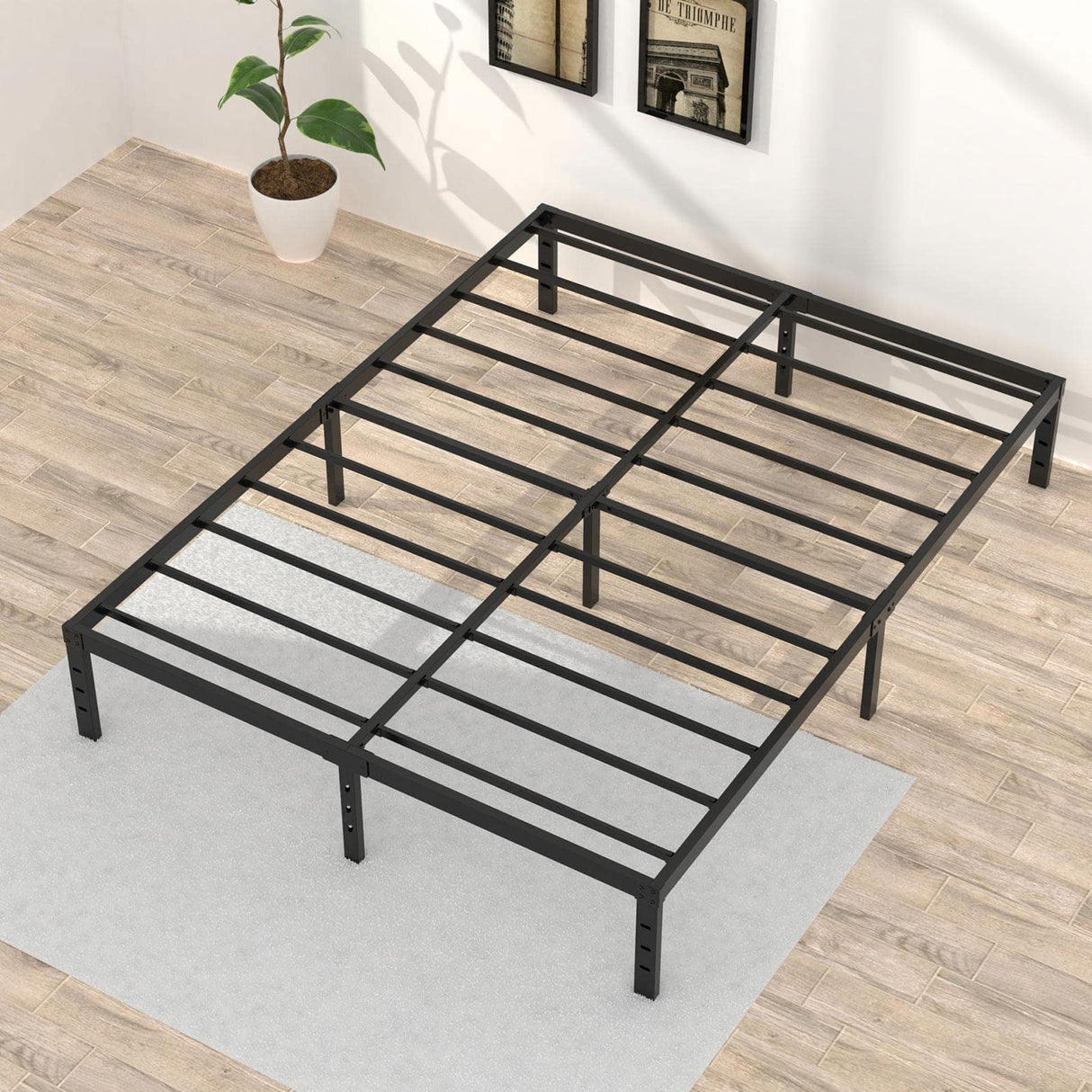 Upcanso 16 Inch Queen Bed Frame No Box Spring Required, Metal Platform Queen Size Bed Frames with 14 Inch Storage, 3,500 lbs Heavy Duty Steel Slats Support, Easy Assembly Mattress Foundation Upcanso
