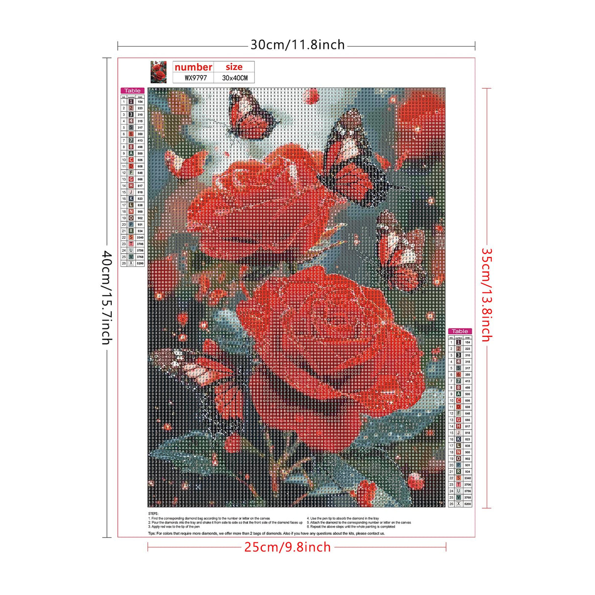 Lxmsja Red Rose Diamond Art Kits for Adults, Butterfly DIY Full Drill Diamond Painting Kits for Beginners, 5D Gem Art Crafts for Adults, Home Wall Decor 12x16 inch Lxmsja