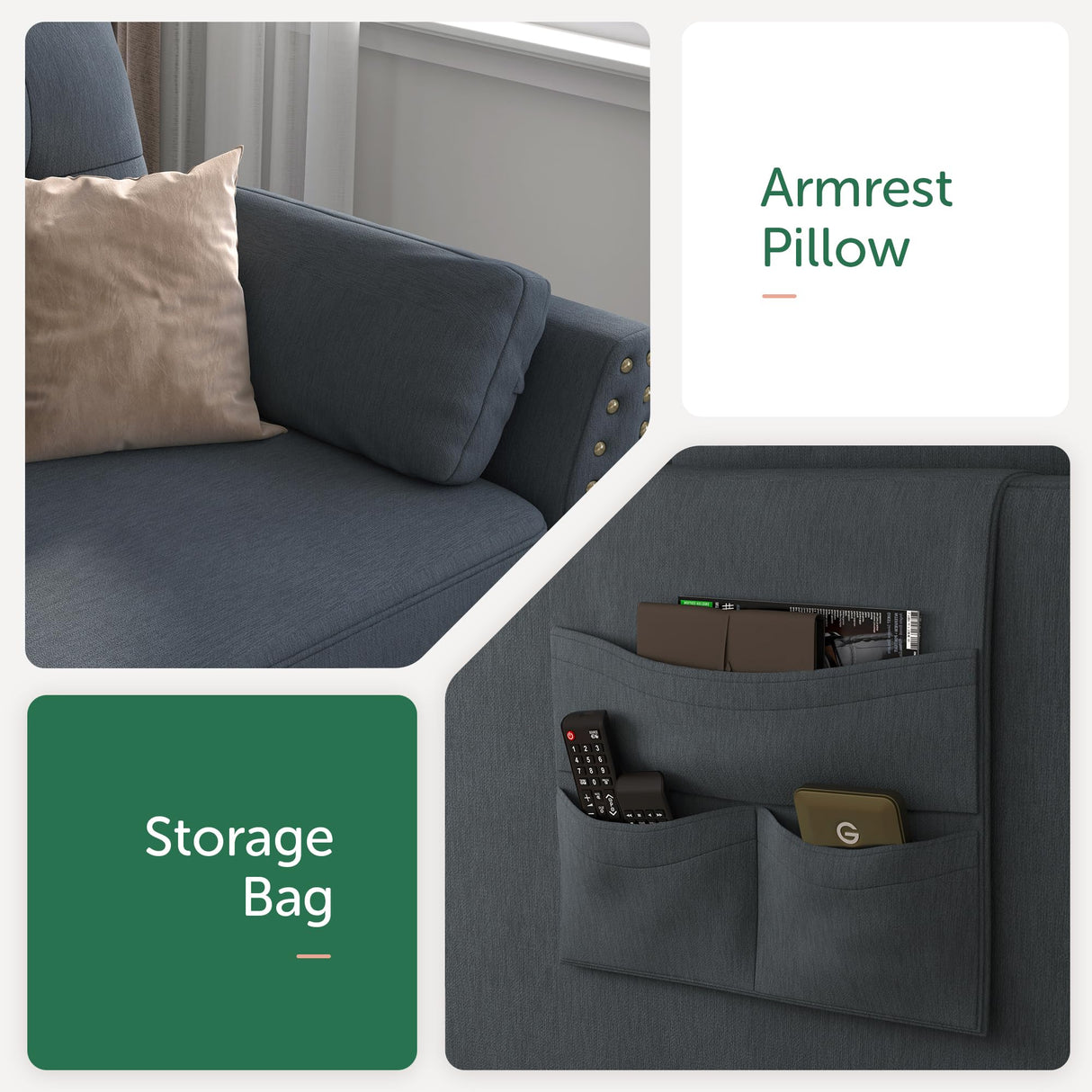 HONBAY Convertible Sectional Sofa L Shaped Couch Reversible Sectional for Small Apartment, Bluish Grey HONBAY