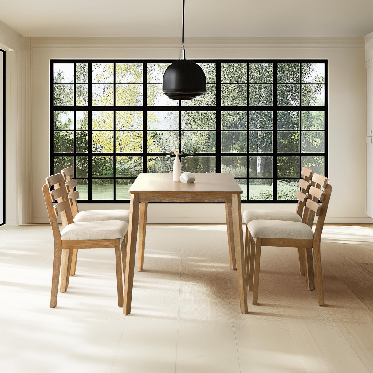 Modern Dining Table Set for 4, Wooden Farmhouse Dining Roon Table and Solid Wood Chairs, 7-Piece Dining Set for Home, Kitchen, Dining Room, 6 Upholstered Chairs, Solid Wood Legs SIMTONAL