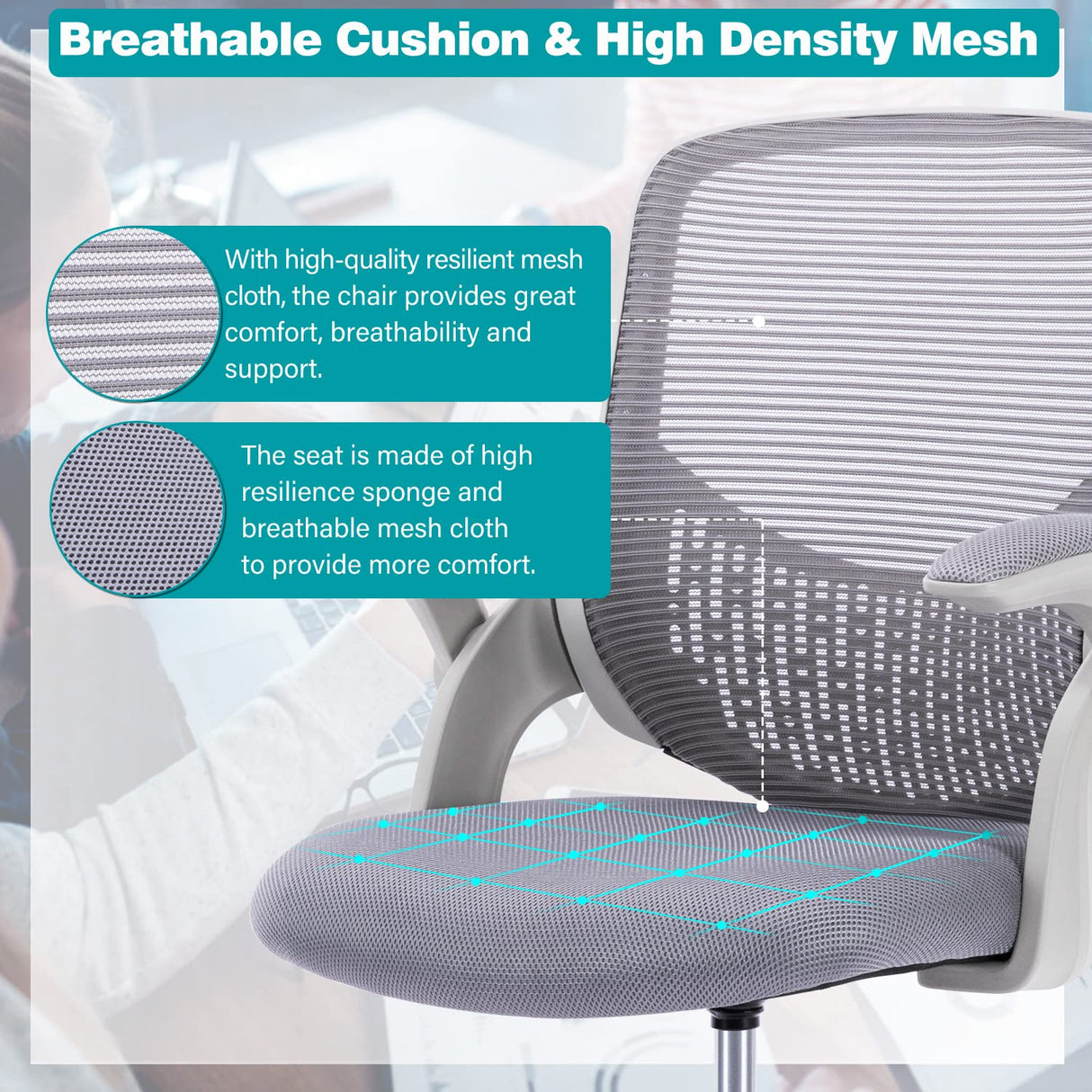 Tall Office Chair, Drafting Chair, Standing Desk Chair, High Adjustable Office Mesh Chair, Ergonomic Counter Height Computer Rolling Chair with Flip-up Armrests and Foot-Ring for Bar Height Desk edx