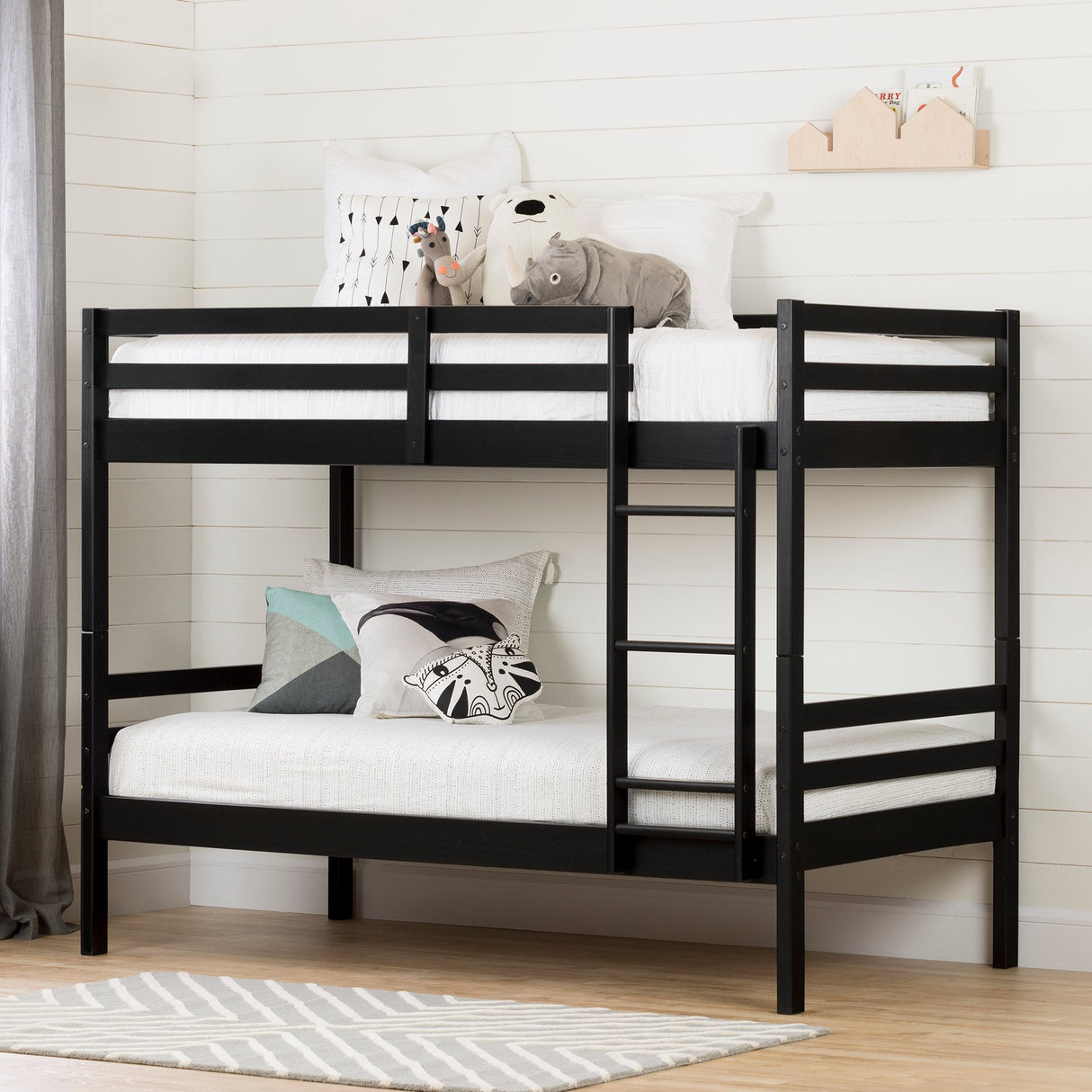 South Shore Fakto Solid Wood Bunk Beds, Matte Black South Shore